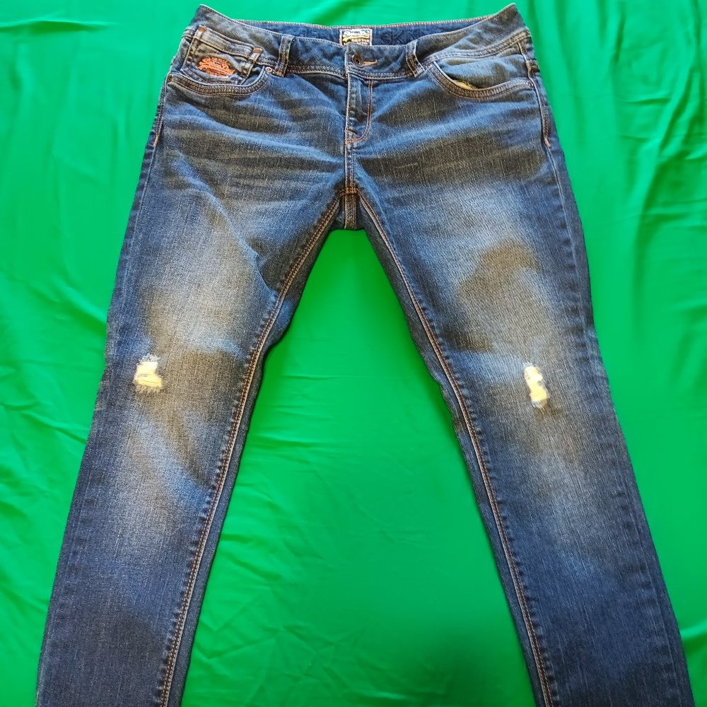 Vintage Superdry Low Rise Cropped Denim Jeans Designer Blue Distressed 31W 30L